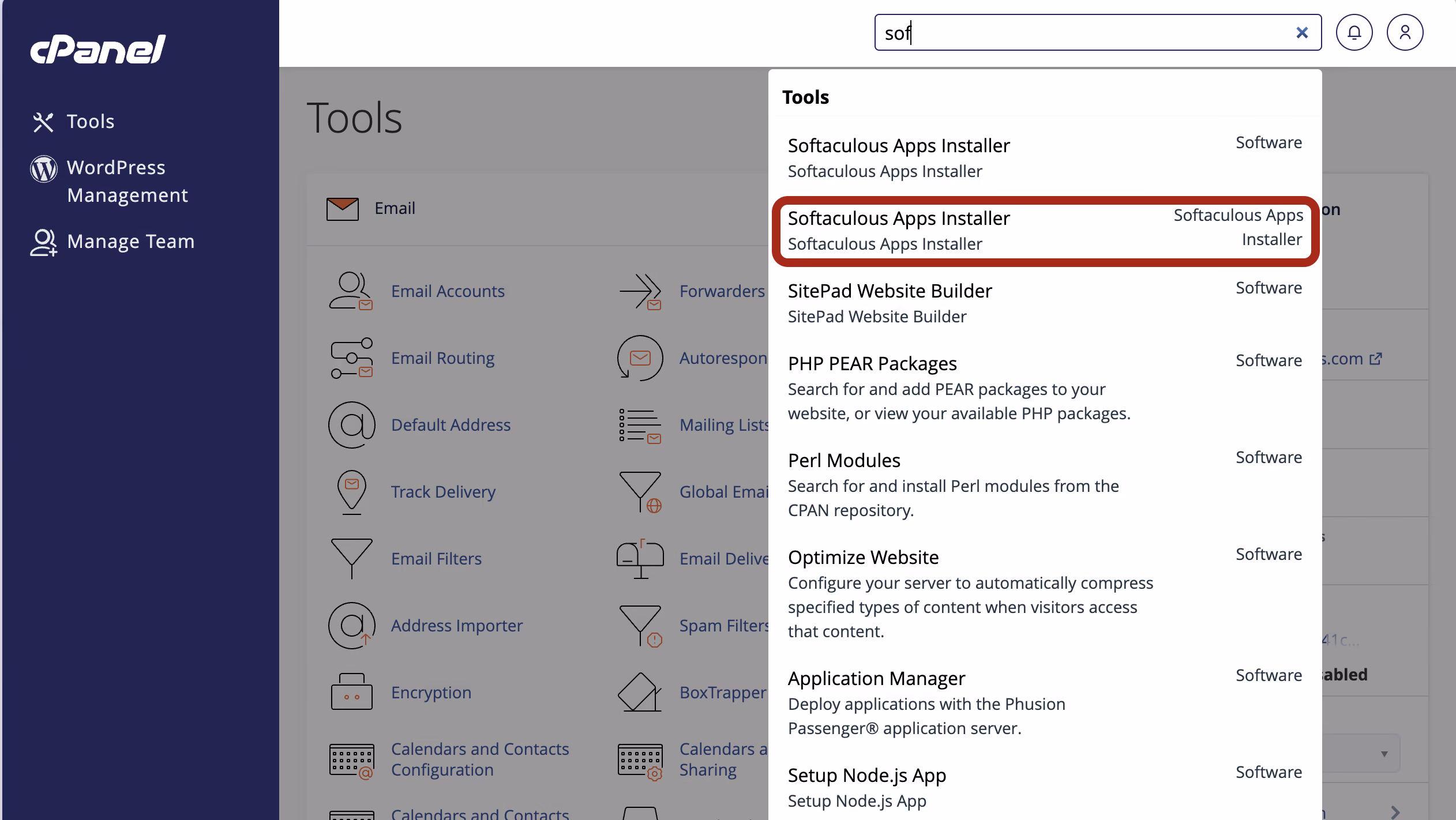 Softcalculous App Installer search on cpannel